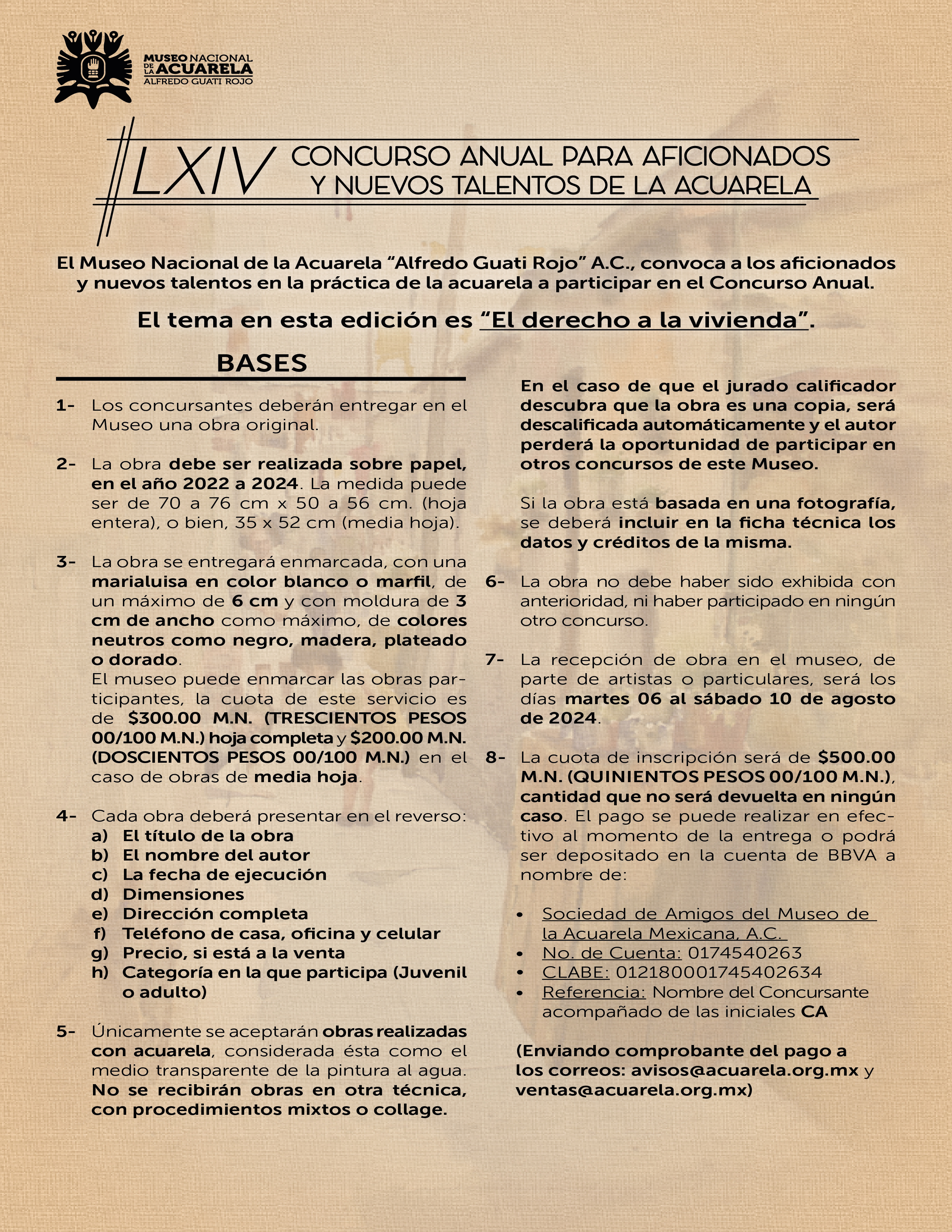 Convocatoria LXIV Concurso Anual para Aficionados y Nuevos Talentos de la Acuarela